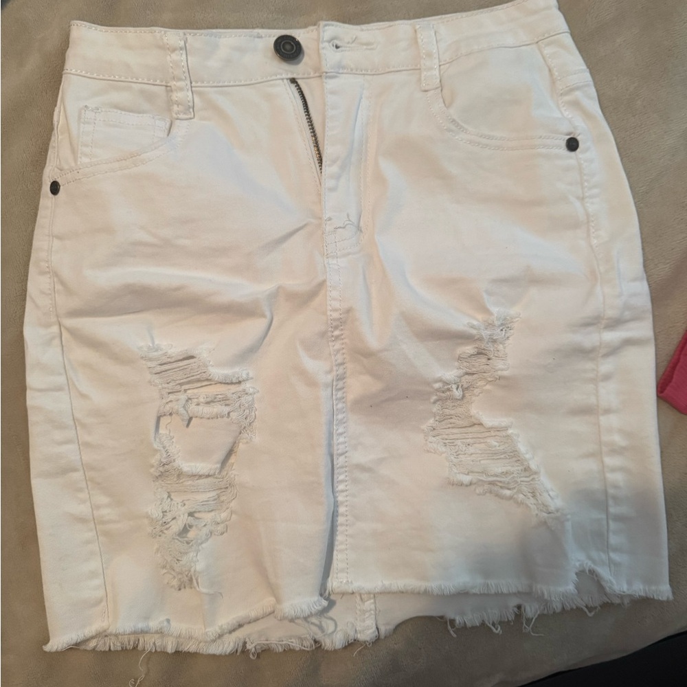 Machine White Denim Skirt